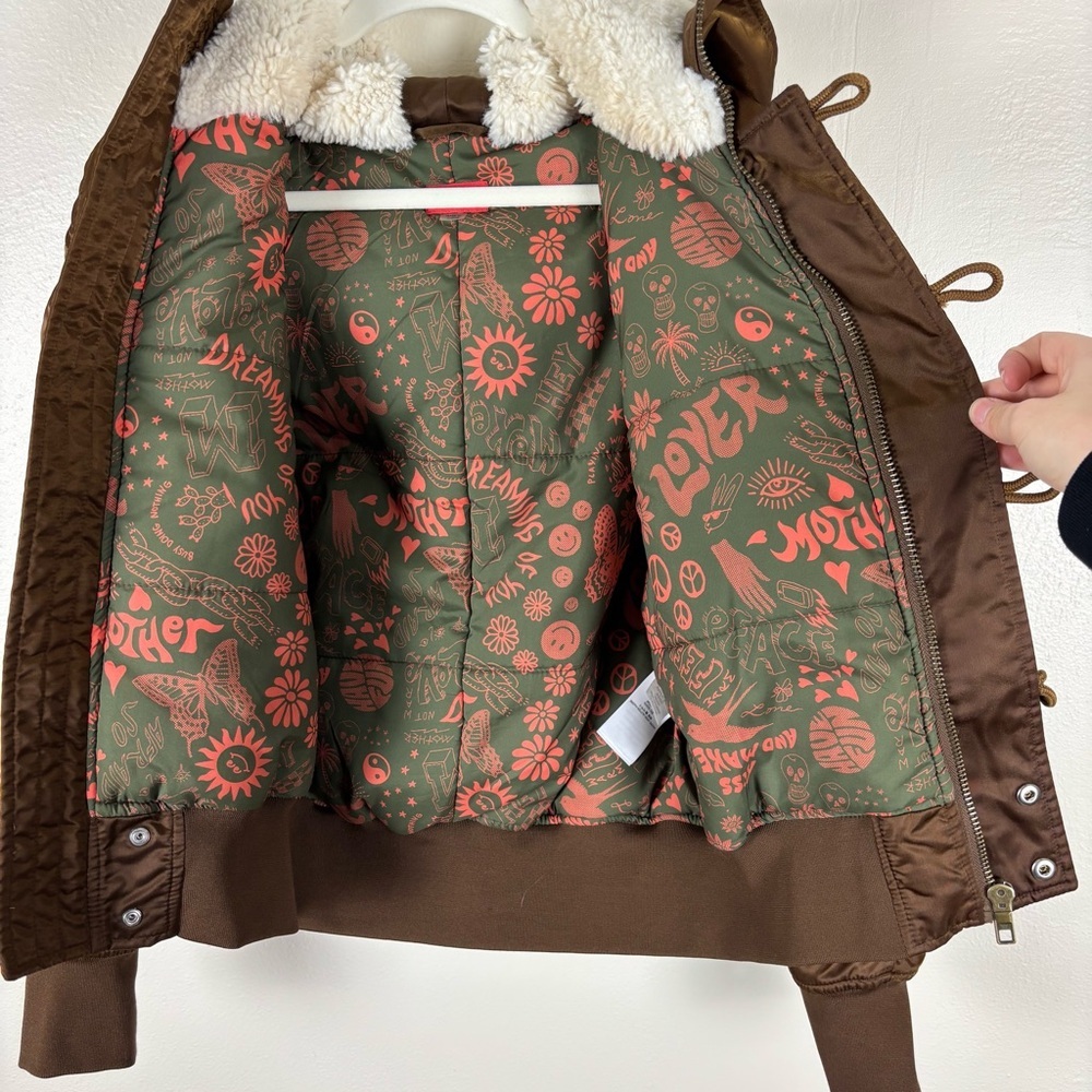 Mother The Puffer Hoodie Size M In Warm Feelings Brown Shearling Bomber Full Zip - Picture 8 of 15